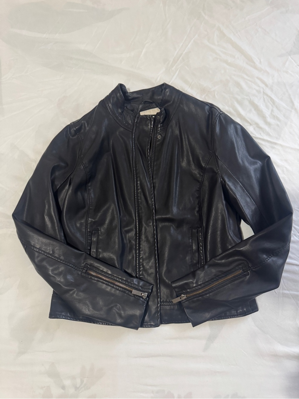 A New Day Women's Black Full Zip Collared Leather Jacket w/ Pockets Size M